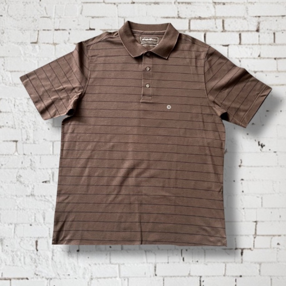SOLD New Eddie Bauer Men’s Brown Striped Polo Shirt